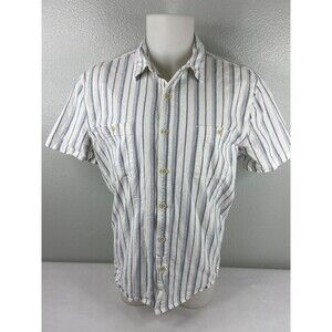 Lucky Brand Men XL Button Front Shirt White Pastel Blue Stripe Casual